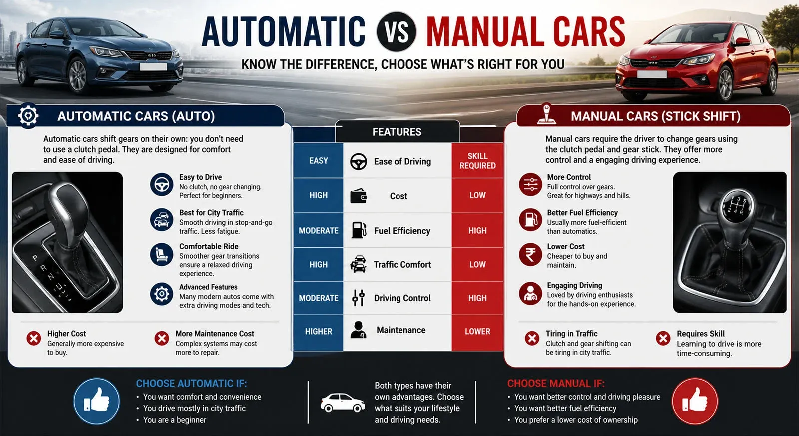 Automatic vs Manual Cars – What’s the Difference full in details