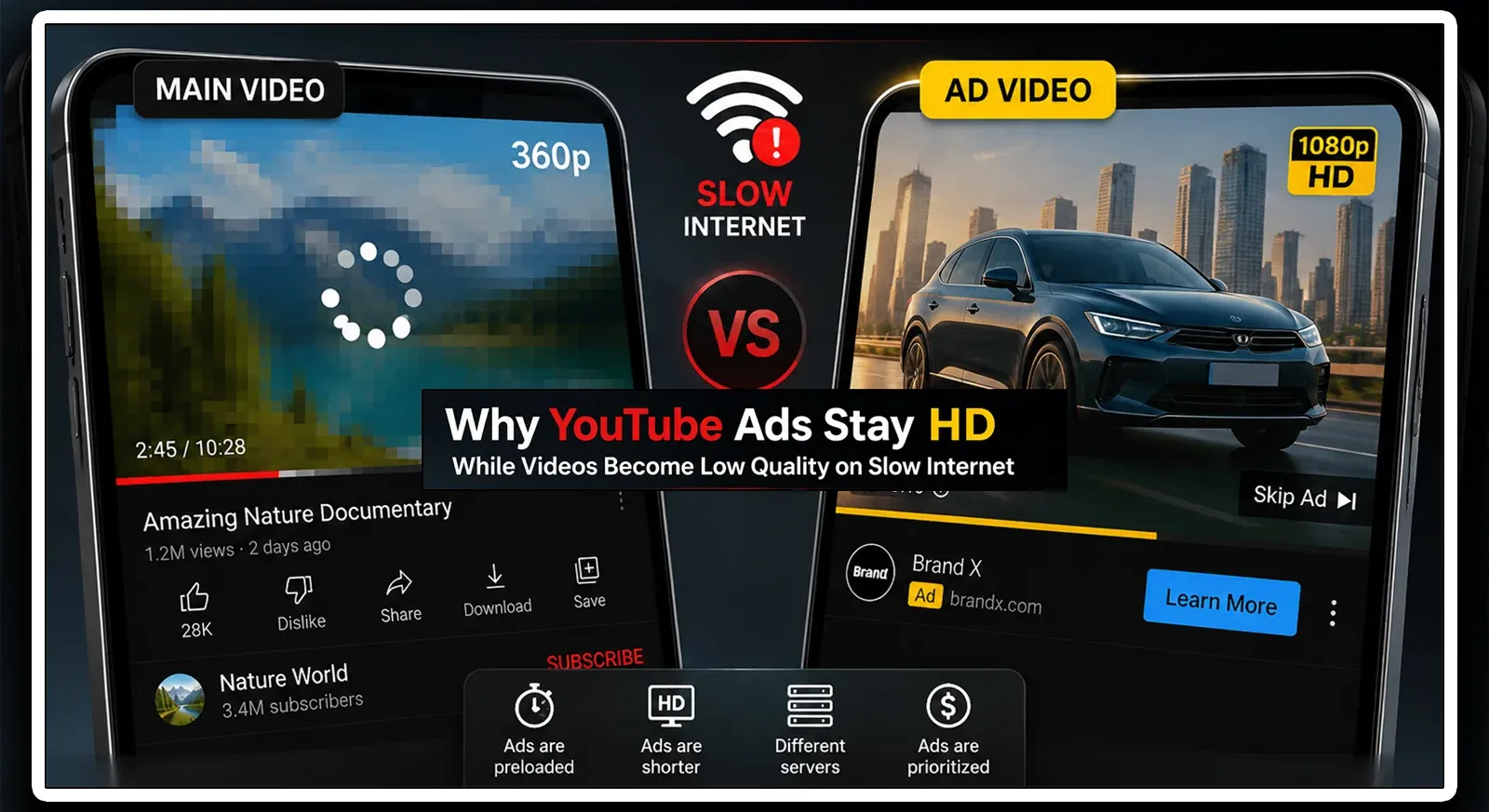 Why YouTube Ads Stay HD While Videos Become Low Quality on Slow Internet